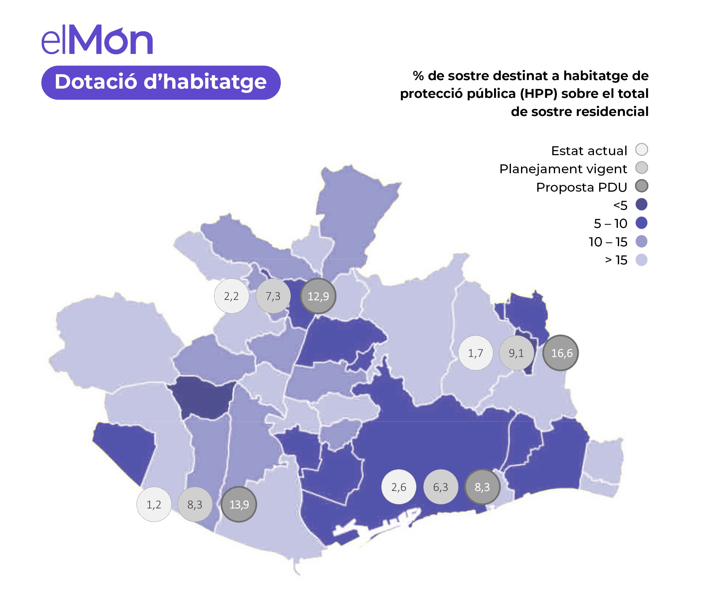 Els territoris on el pla preveu incrementar el sostre destinat a habitatge protegit